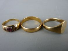 Nine carat gold signet ring, 7.9 grms, an eighteen carat gold lady's dress ring (stones missing),