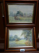 Two watercolours - farming scenes, initialled 'M C', 12 x 18 cms