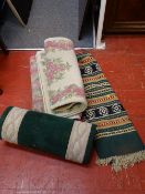 Tassel ended woven throw and a quantity of small Chinese washed rugs etc