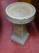 Reconstituted stone circular bird bath on stand