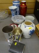 Parcel of miscellaneous porcelain, electroplate tankards etc