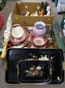 Large parcel in two boxes of miscellaneous porcelain including washbasin and jug set, cottage