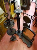 Twist column planter stand, three shelf cakestand, vintage toilet mirror and a circular two tier