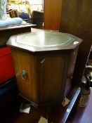Leather tooled top octagonal drinks/storage table