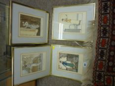 Four French vintage fashion prints