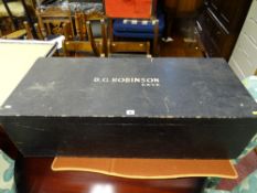 Pine toolbox with iron handles and inscription 'D G Robinson, R N V R'