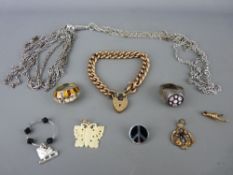 Small parcel of mixed jewellery including a yellow metal Albert, a mosaic dress ring, small nine