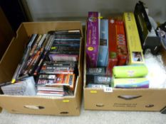 Box of DVDs, box of jigsaws etc