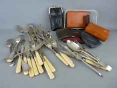 Quantity of vintage purses, leather boxes and a parcel of mixed flatware