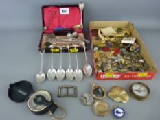 Engineer's compass, silver teaspoons and mixed jewellery