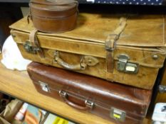 Two excellent vintage leather suitcases and a leather collar case