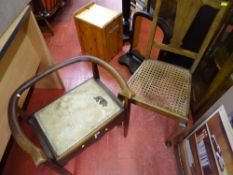 Curved and bentwood piano chair and one other cane seated chair (for restoration)