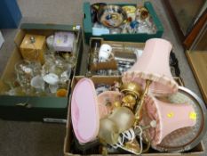 Four boxes of mixed porcelain, household items, glassware
