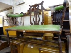 Vintage lyre back and sided faux leather and stud upholstered sofa