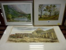 PELCHEN watercolour - cattle grazing, 18 x 25 cms and watercolour - farm buildings, indistinctly