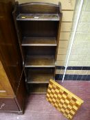 Five shelf slimline waterfall bookcase and a treen chess board