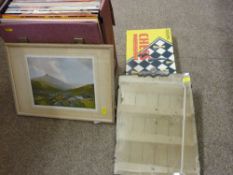 Case of LP records, a print, mirror and chess game