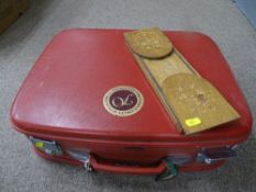 Vintage lady's suitcase and an inlaid book rack