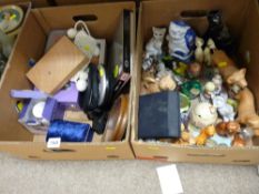 Box of ornamental porcelain and a box of mixed household items