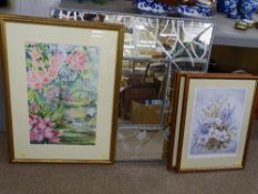 Funky sectional square mirror 82 x 82 cms and two limited edition prints, signed in pencil