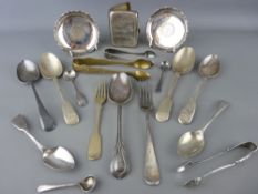 Parcel of cutlery, silver cigarette case, pin dishes etc