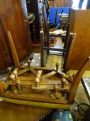 Concertina style hat and coat rack and two vintage rexine upholstered stools