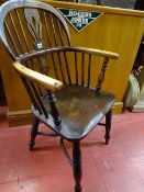 Elm and yew Windsor chair with crinoline stretcher