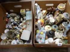 Two boxes of mixed porcelain including stein, figurines etc