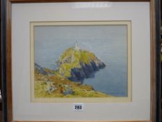 IEUAN WILLIAMS watercolour - excellent image of South Stack, 21 x 29 cms