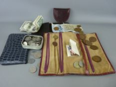 Tin of mixed British and foreign silver coinage, 7.5 troy ozs, a small parcel of dollar and other