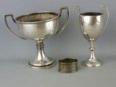 Two silver trophies and a silver napkin ring, 14.3 troy ozs