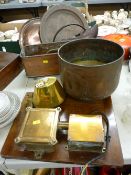 Large parcel of copper and metalware and a brass butler's bell system for re-wiring
