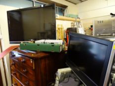 Sony large screen LCD TV, Toshiba LCD TV with wall bracket, Sky Plus HD box and a Technika DVD