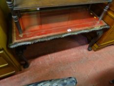 Leather tooled top Long John coffee table and a parcel of three small occasional tables