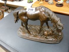 Good bronzed horse and dog figure