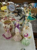 Good Masons Mandalay red jug, figurines including Royal Doulton 'Happy Birthday', Coalport etc