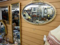 Excellent gilt framed oval bevelled mirror with garland decoration and another gilt framed mirror