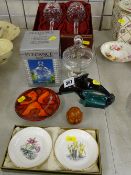 Boxed pair of Evesham hock glasses, modern Poole pin dish etc