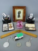 Hip flasks, paperweight, fine miniature portrait and other collectables