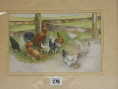 EDWIN FRANCIS watercolour - feeding poultry, 16 x 24 cms