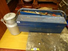 Metal cantilever toolbox and contents and small metal milk churn etc