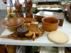 Large parcel of mixed treen including carved busts, walnut effect box etc