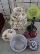 Millefiori paperweight, other art glassware, Royal Albert cup and saucer etc