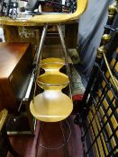 Set of three wooden and chrome bar stools