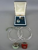 Assortment of 925 bangles and rings with miscellaneous stones, 2.1 troy ozs gross
