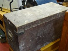 Vintage pine tool chest with iron handles and edgings