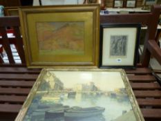 Engraving - 'Provision for the Convent', 16 x 11 cms, M H EVANS watercolour - mountainscape, 23 x 33