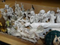 A collection of figurines including porcelain cherubs, Spanish Lladro-type angels ETC Condition