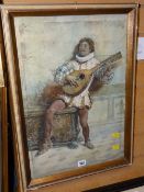 ITALIAN SCHOOL coloured print - depicting musician on piece of furniture, indistinctly signed and