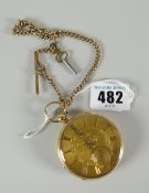 18ct gold 'Morrice' gents pocket watch with 9ct gold T-bar chain, 110grams overall approx. Condition